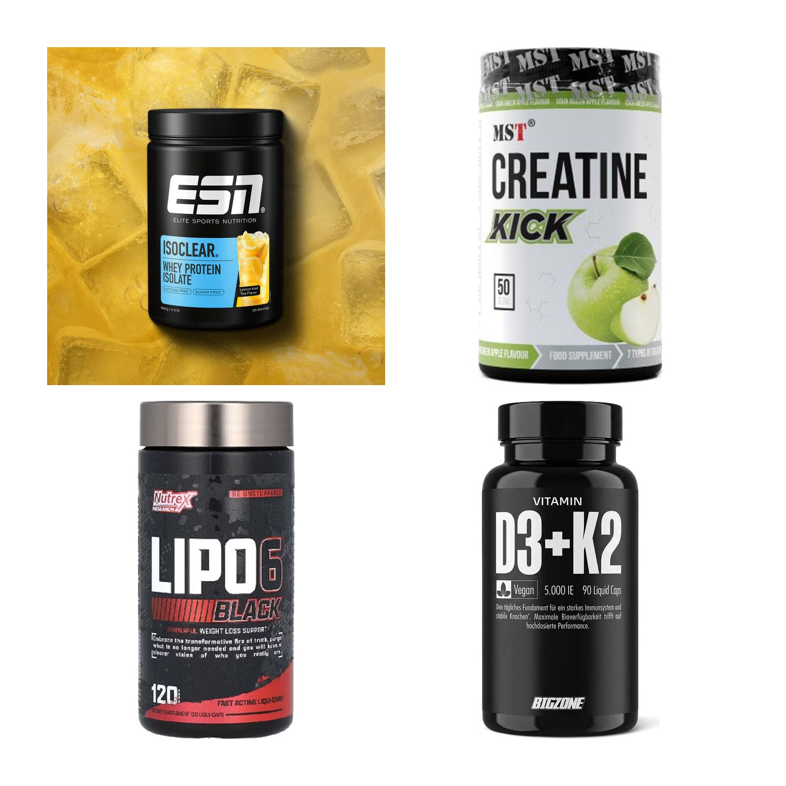 Wettkampfvorbereitung: ESN ISOCLEAR + MST Creatine + 2 weitere – alle enthaltenen Artikel