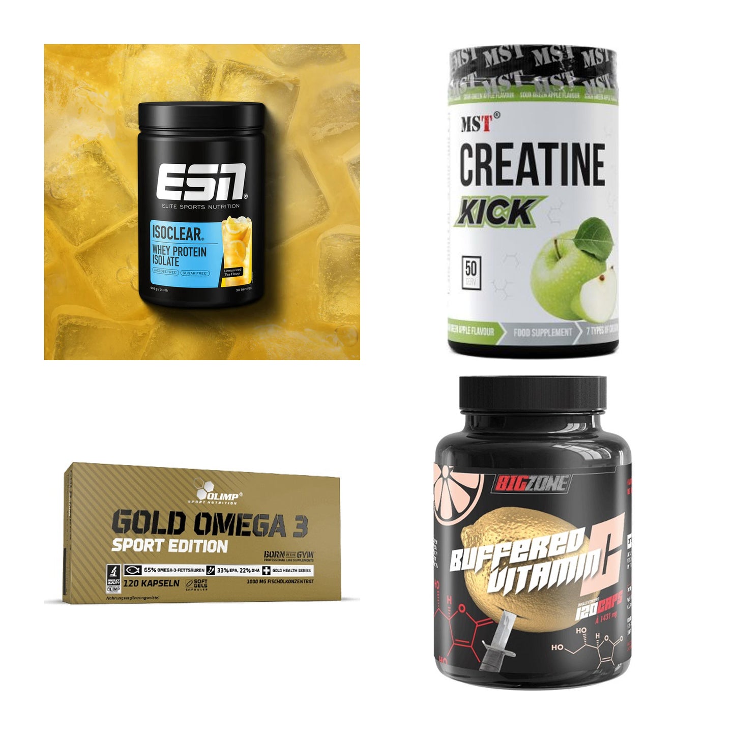 Wettkampfvorbereitung: ESN ISOCLEAR + MST Creatine + 2 weitere – alle enthaltenen Artikel