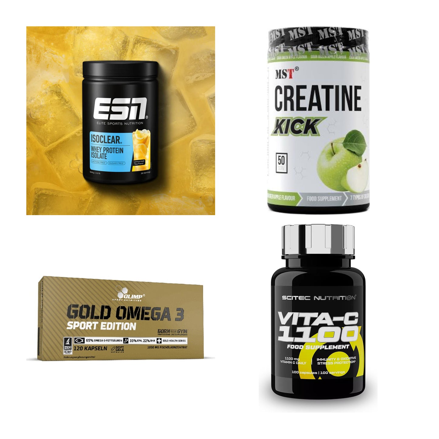 Wettkampfvorbereitung: ESN ISOCLEAR + MST Creatine + 2 weitere – alle enthaltenen Artikel