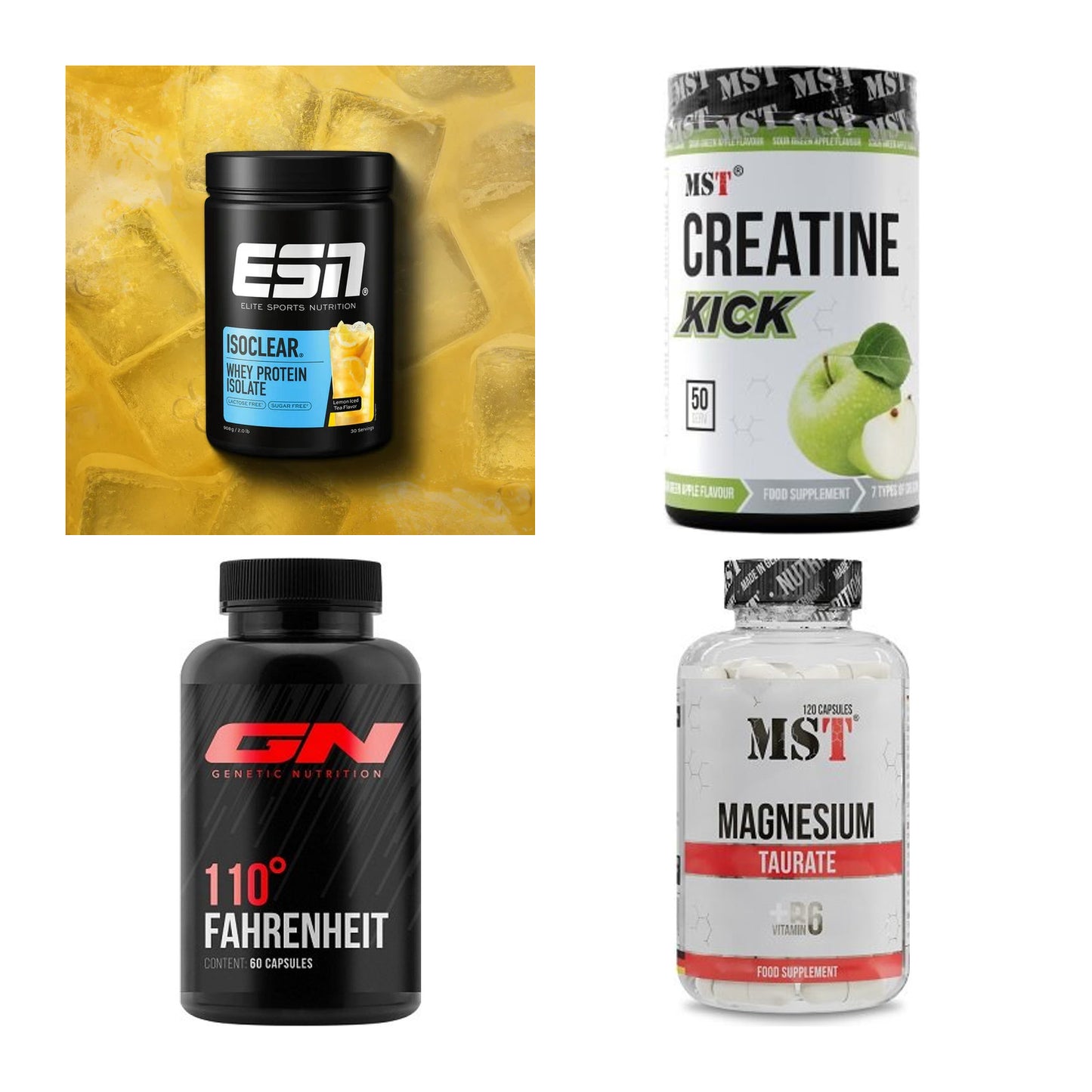 Wettkampfvorbereitung: ESN ISOCLEAR + MST Creatine + 2 weitere – alle enthaltenen Artikel