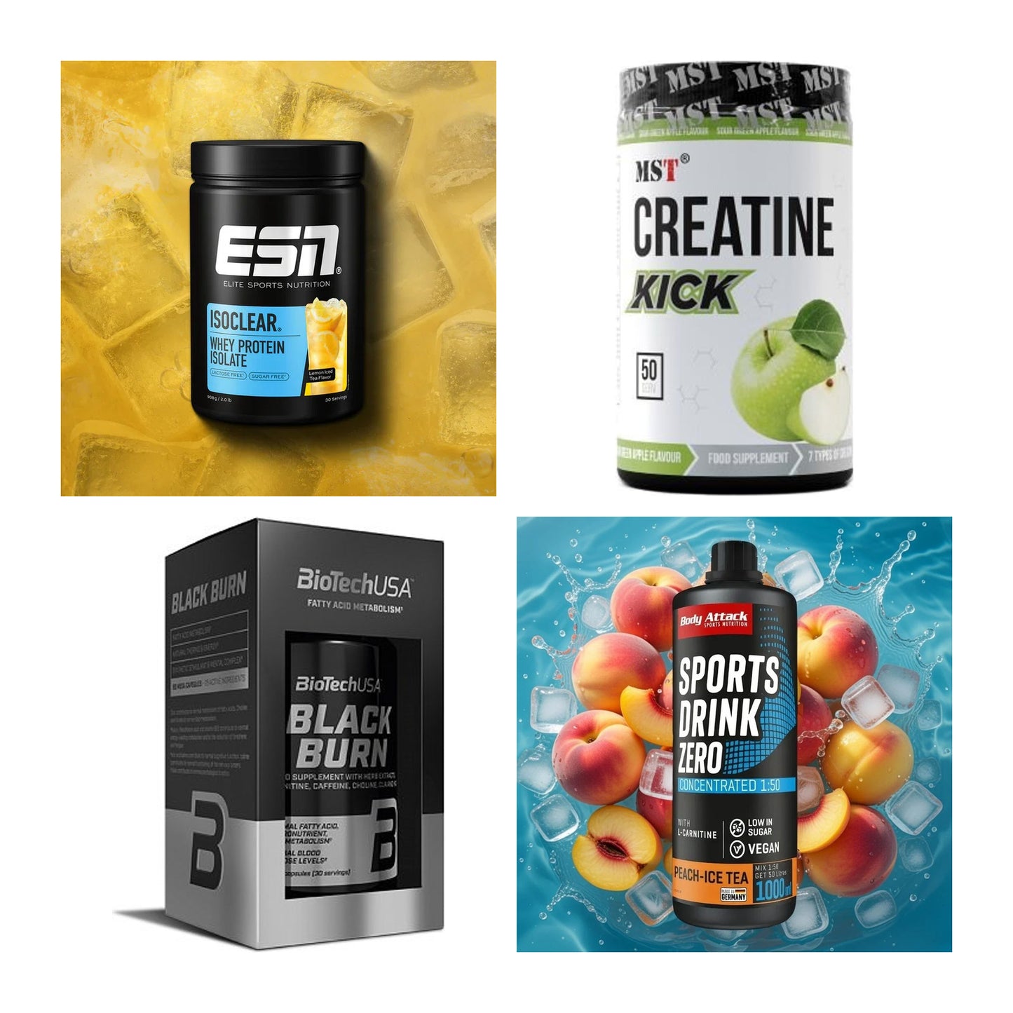 Wettkampfvorbereitung: ESN ISOCLEAR + MST Creatine + 2 weitere – alle enthaltenen Artikel