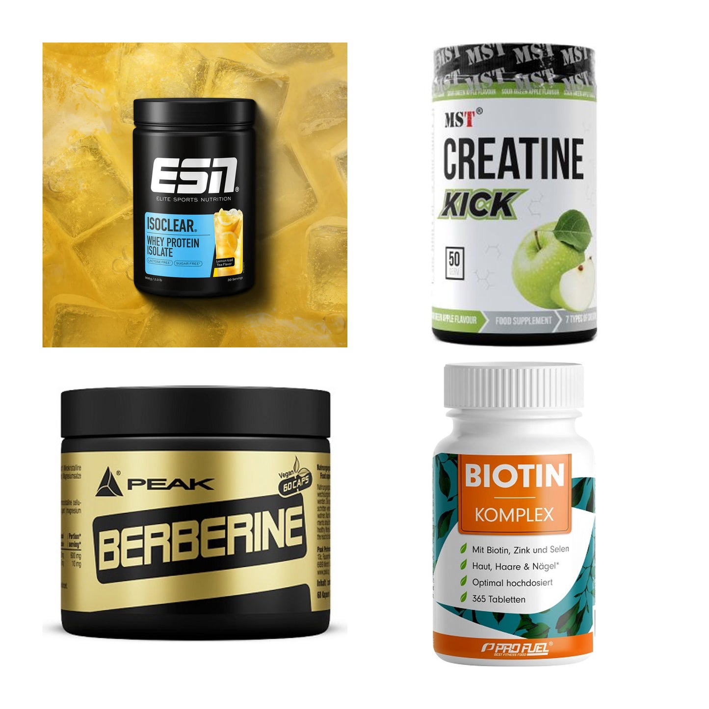 Wettkampfvorbereitung: ESN ISOCLEAR + MST Creatine + 2 weitere – alle enthaltenen Artikel