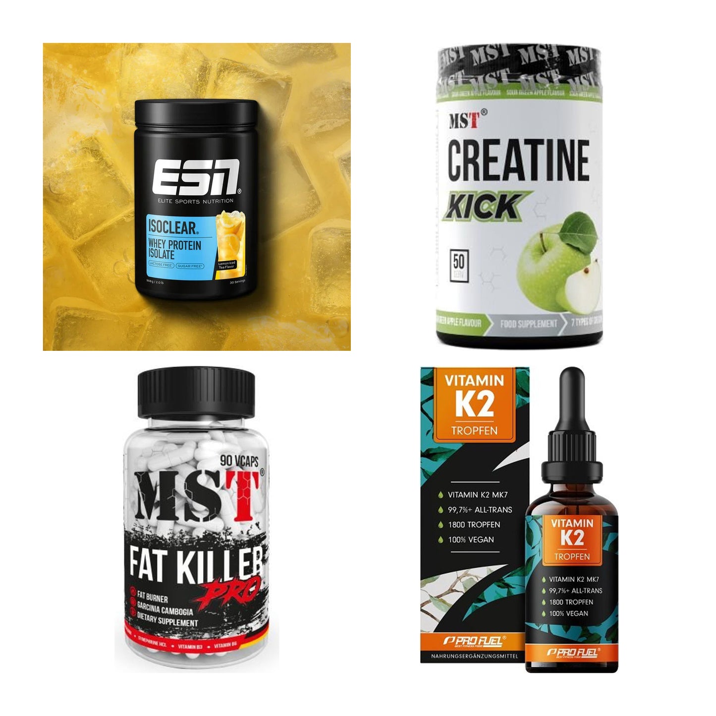 Wettkampfvorbereitung: ESN ISOCLEAR + MST Creatine + 2 weitere – alle enthaltenen Artikel