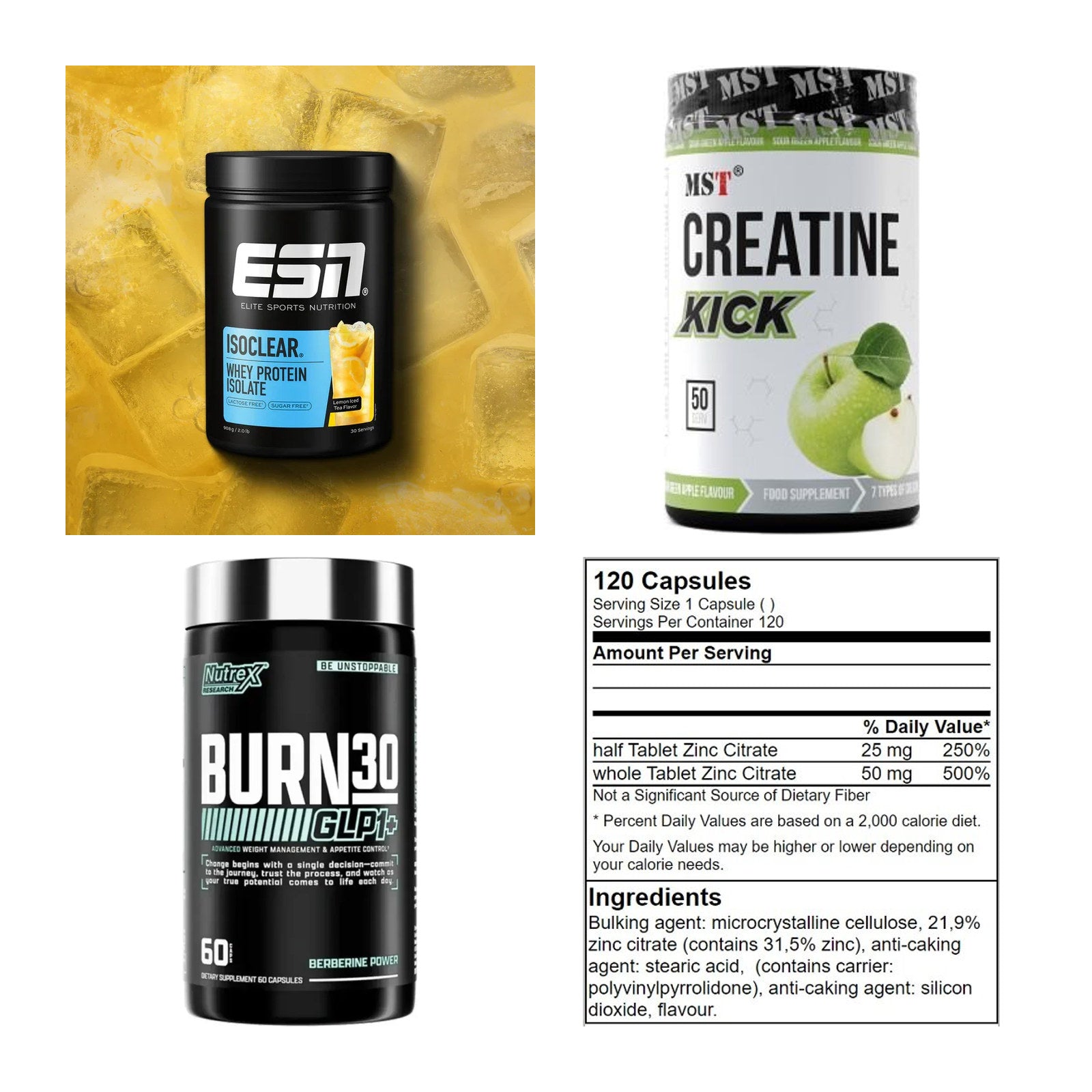 Wettkampfvorbereitung: ESN ISOCLEAR + MST Creatine + 2 weitere – alle enthaltenen Artikel