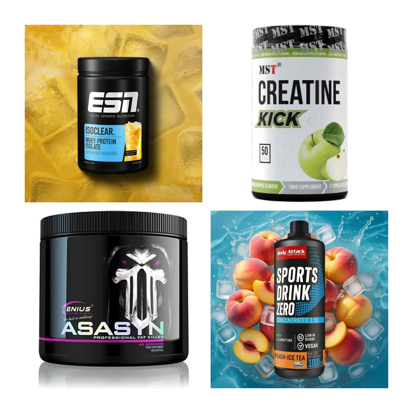 Wettkampfvorbereitung: ESN ISOCLEAR + MST Creatine + 2 weitere – alle enthaltenen Artikel