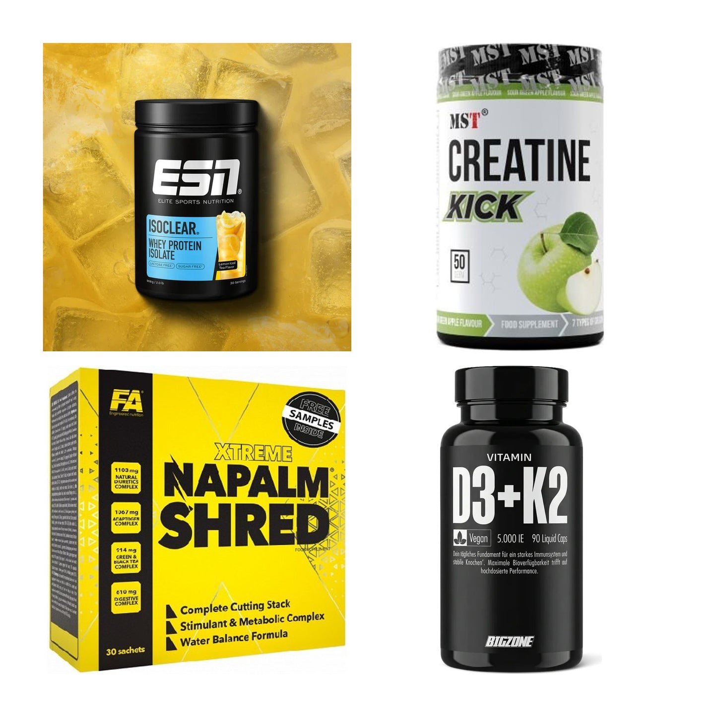 Wettkampfvorbereitung: ESN ISOCLEAR + MST Creatine + 2 weitere – alle enthaltenen Artikel
