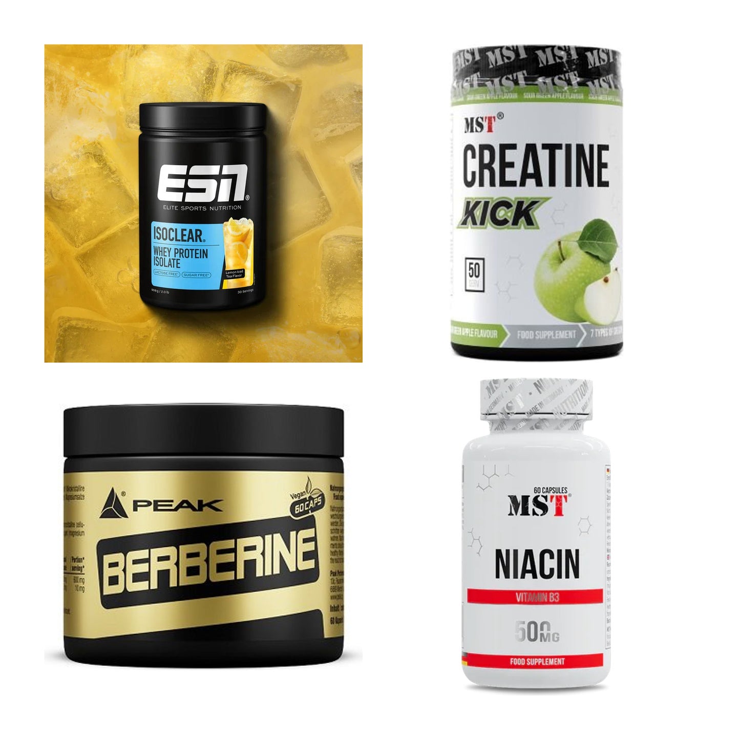 Wettkampfvorbereitung: ESN ISOCLEAR + MST Creatine + 2 weitere – alle enthaltenen Artikel