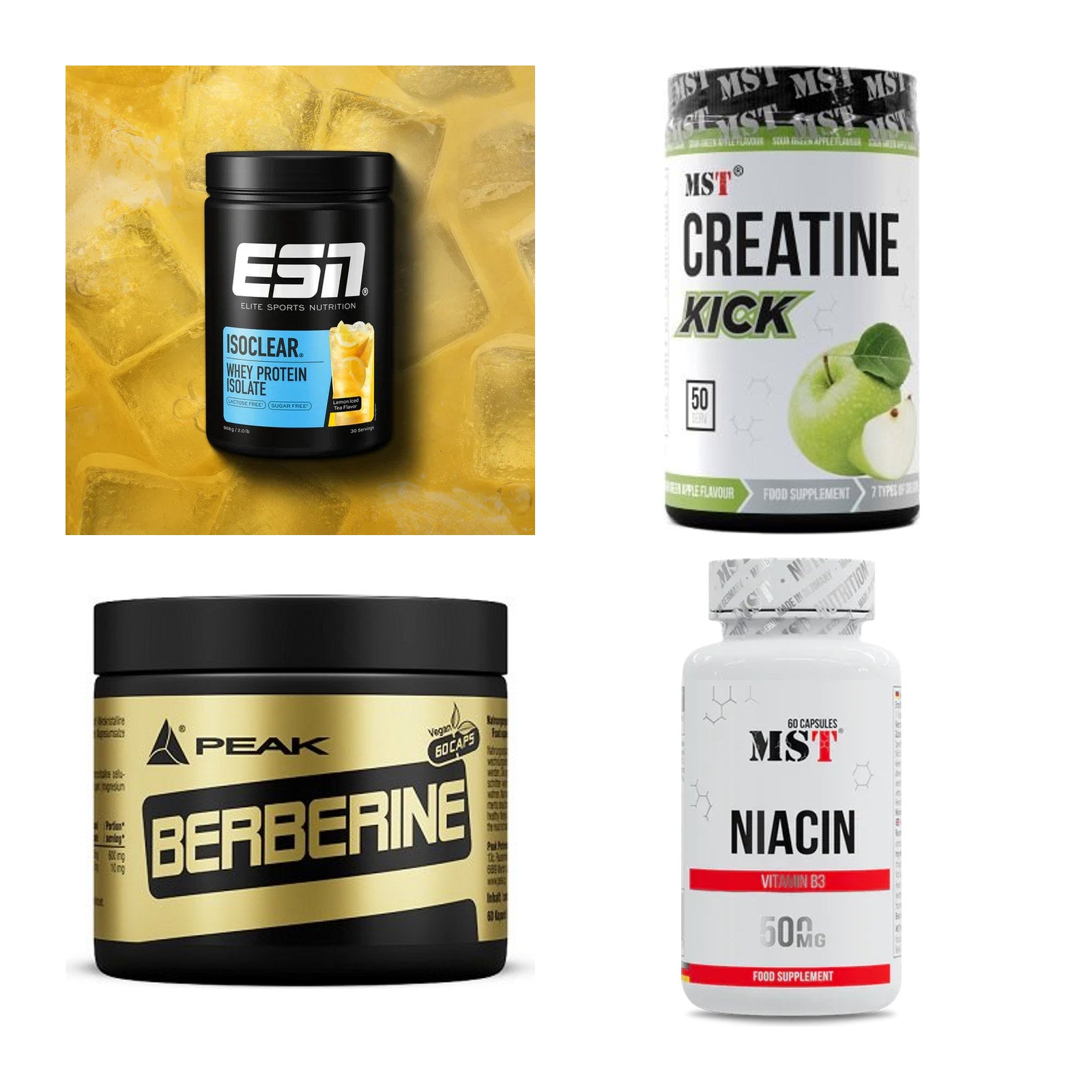 Wettkampfvorbereitung: ESN ISOCLEAR + MST Creatine + 2 weitere – alle enthaltenen Artikel