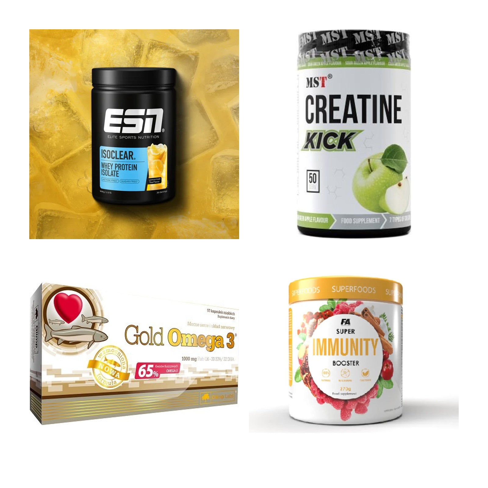 Wettkampfvorbereitung: ESN ISOCLEAR + MST Creatine + 2 weitere – alle enthaltenen Artikel