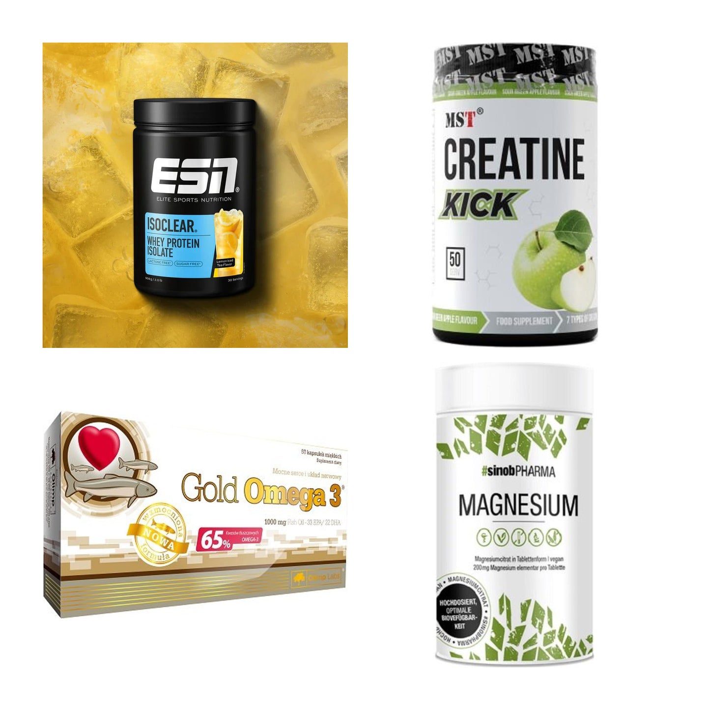 Wettkampfvorbereitung: ESN ISOCLEAR + MST Creatine + 2 weitere – alle enthaltenen Artikel