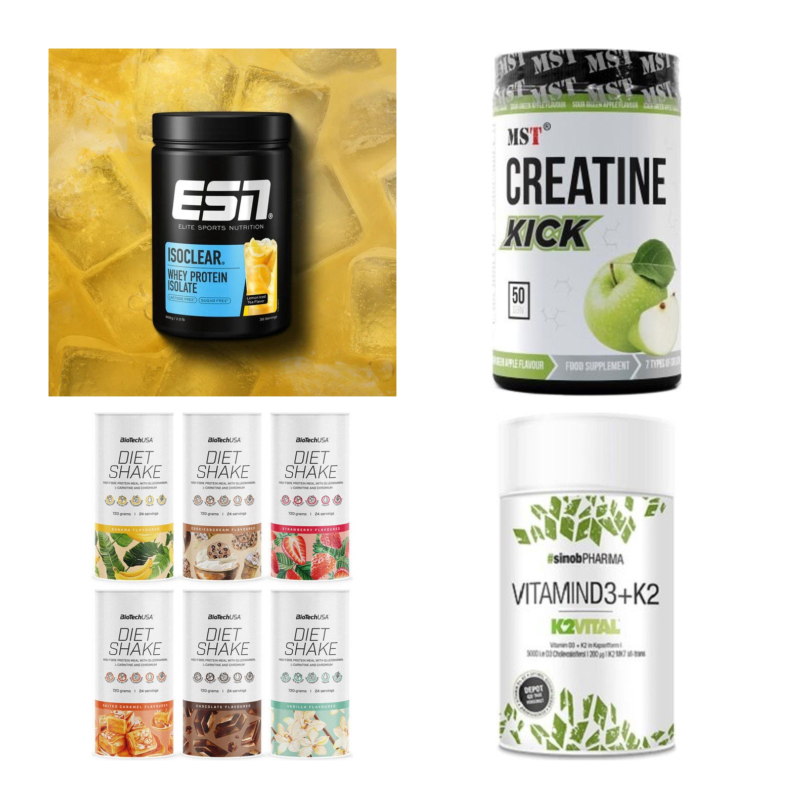 Wettkampfvorbereitung: ESN ISOCLEAR + MST Creatine + 2 weitere – alle enthaltenen Artikel