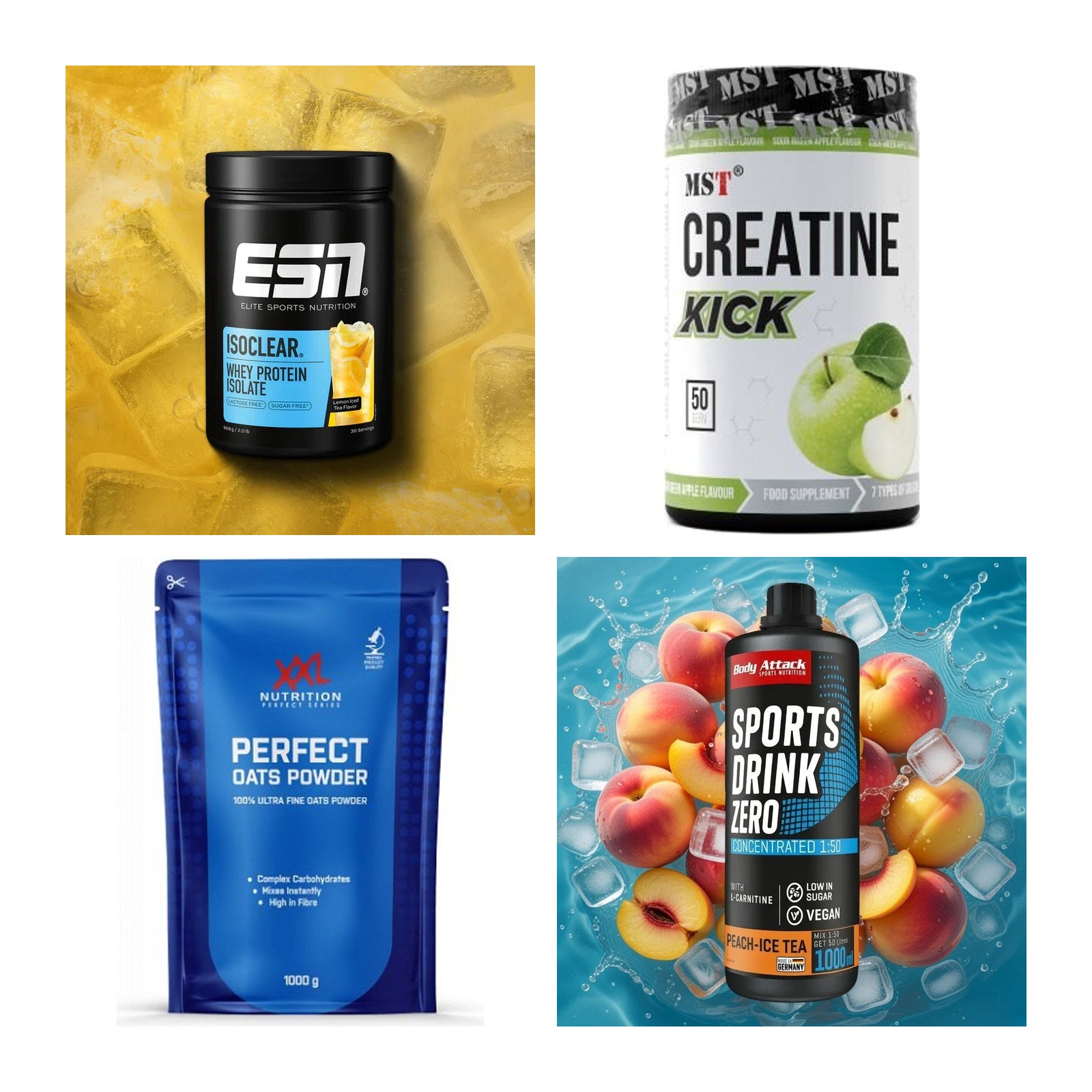 Wettkampfvorbereitung: ESN ISOCLEAR + MST Creatine + 2 weitere – alle enthaltenen Artikel