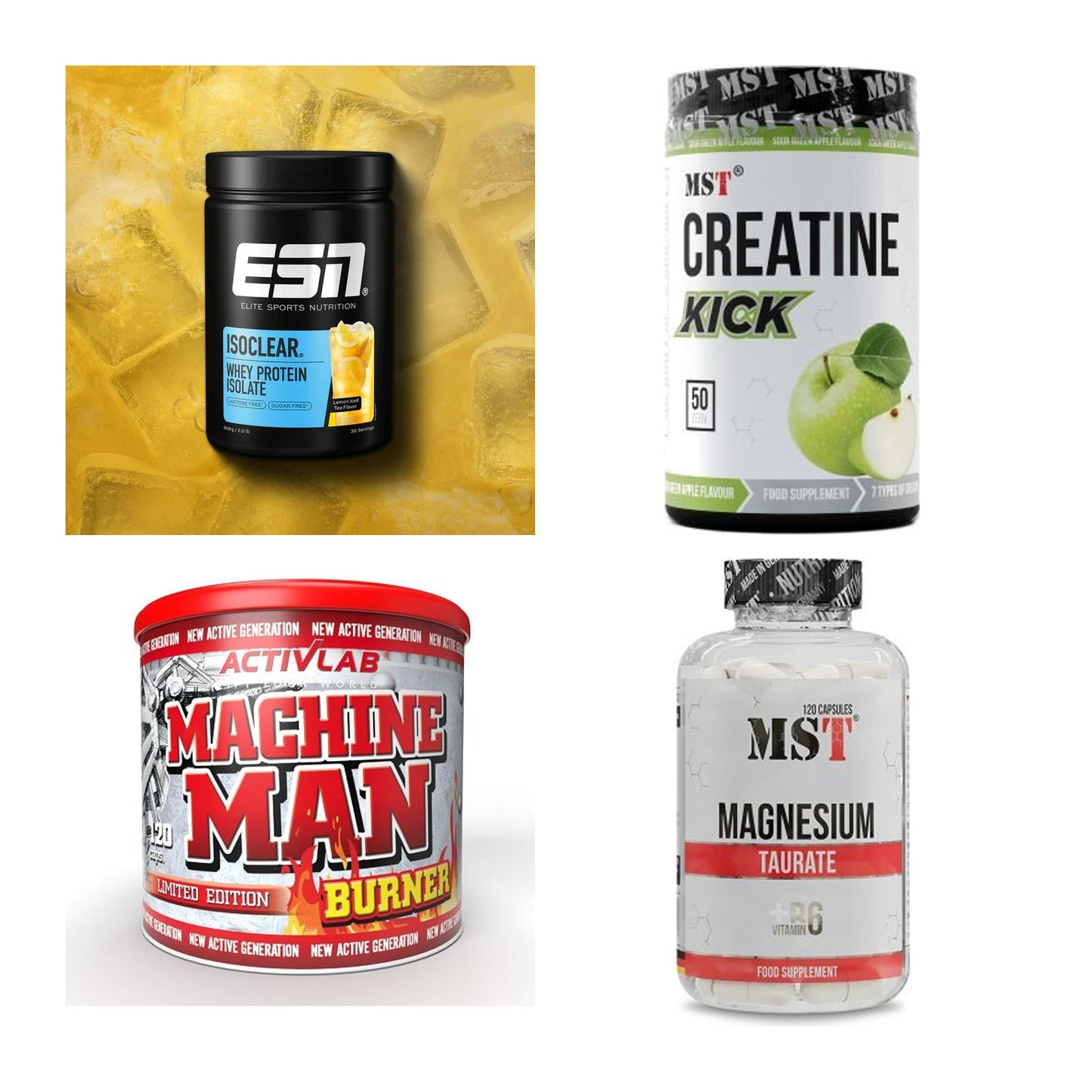 Wettkampfvorbereitung: ESN ISOCLEAR + MST Creatine + 2 weitere – alle enthaltenen Artikel