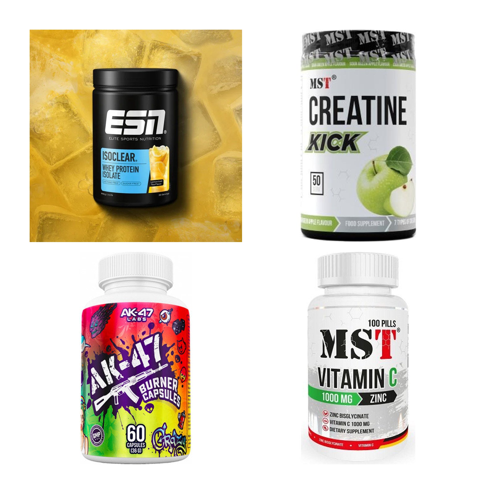 Wettkampfvorbereitung: ESN ISOCLEAR + MST Creatine + 2 weitere – alle enthaltenen Artikel