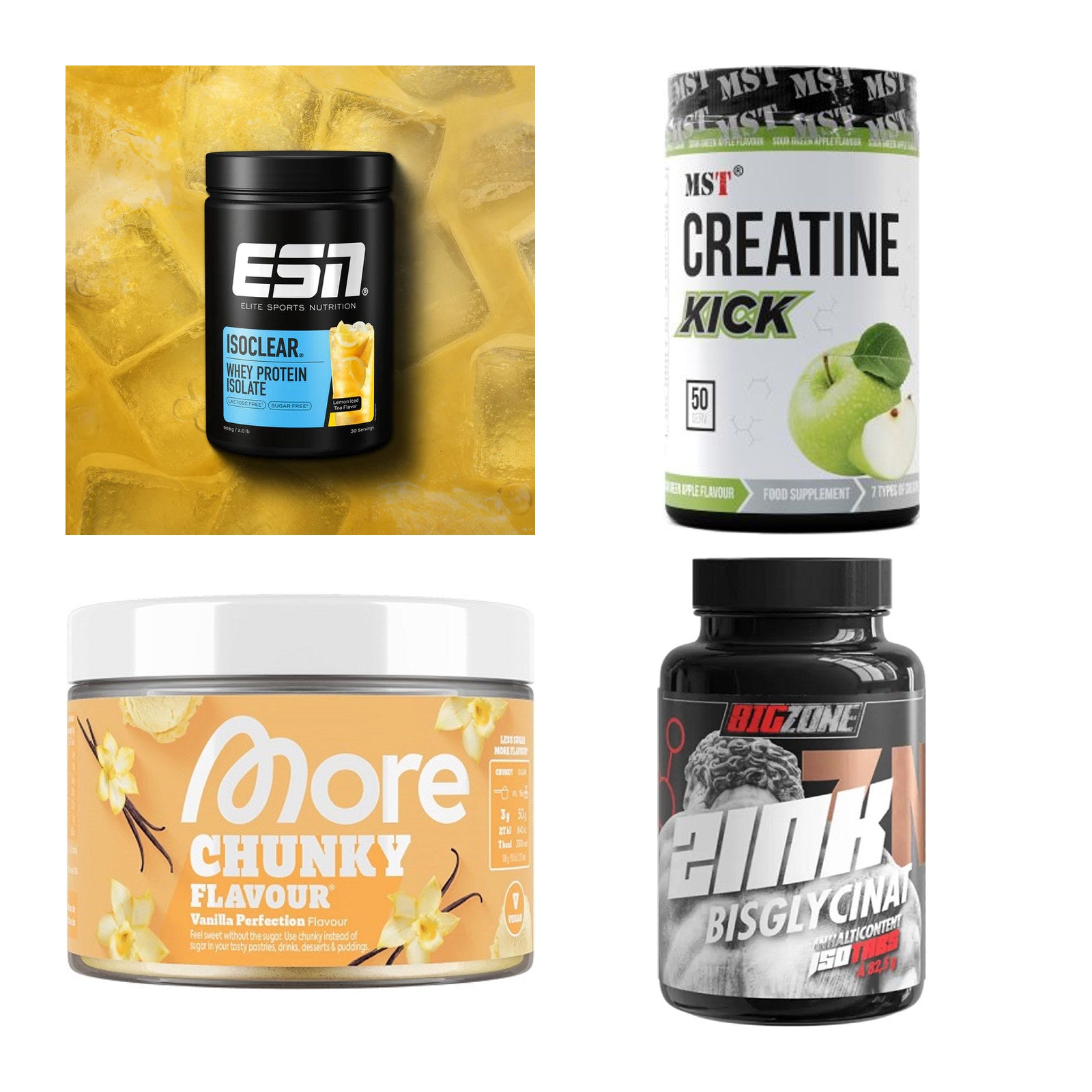 Wettkampfvorbereitung: ESN ISOCLEAR + MST Creatine + 2 weitere – alle enthaltenen Artikel