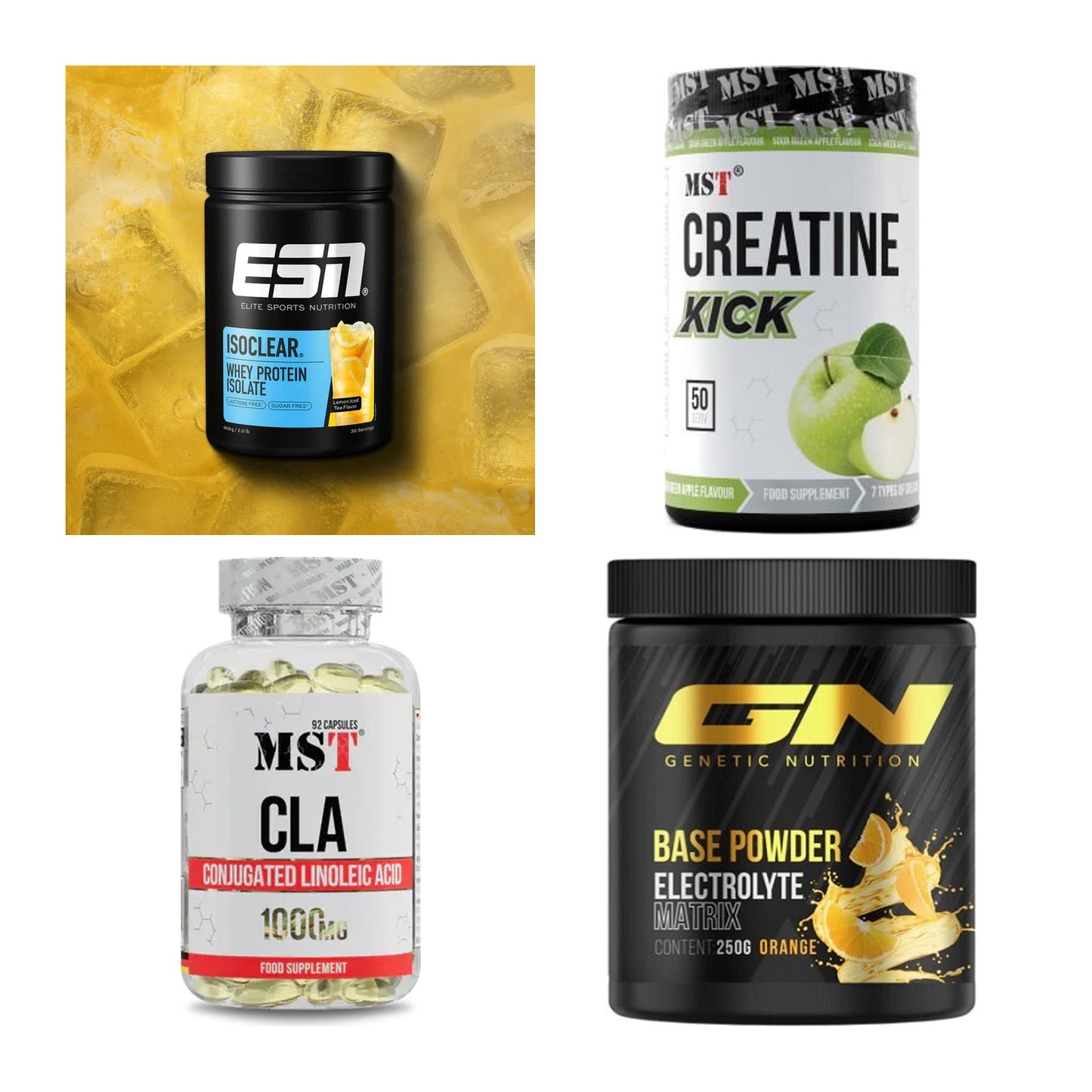 Wettkampfvorbereitung: ESN ISOCLEAR + MST Creatine + 2 weitere – alle enthaltenen Artikel