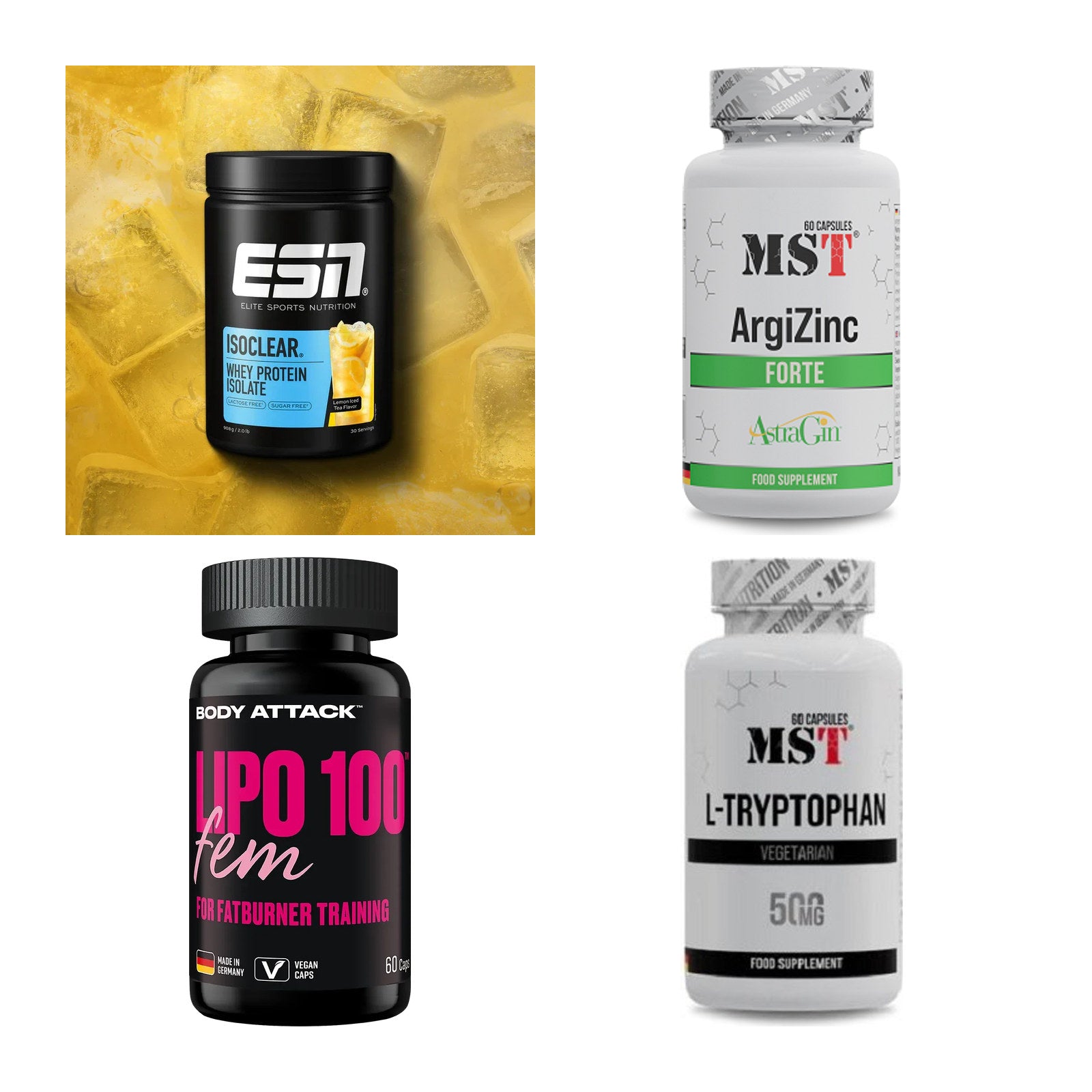 Wettkampfvorbereitung: ESN ISOCLEAR + MST ArgiZinc + 2 weitere – alle enthaltenen Artikel