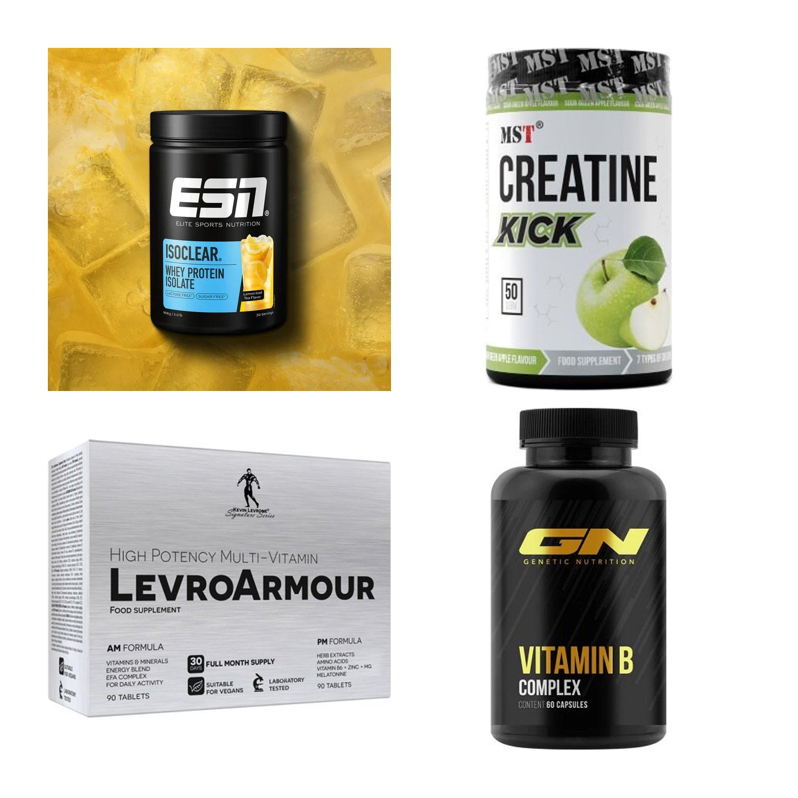 Wettkampfvorbereitung: ESN ISOCLEAR + MST Creatine + 2 weitere – alle enthaltenen Artikel