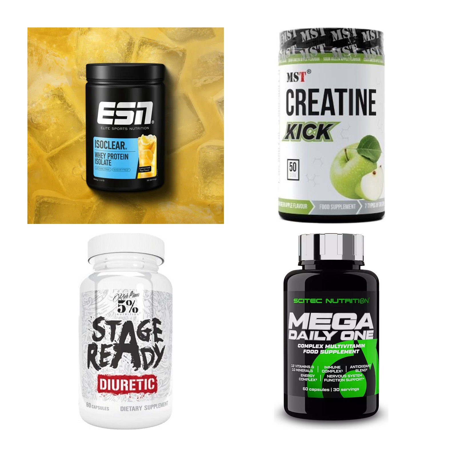 Wettkampfvorbereitung: ESN ISOCLEAR + MST Creatine + 2 weitere – alle enthaltenen Artikel