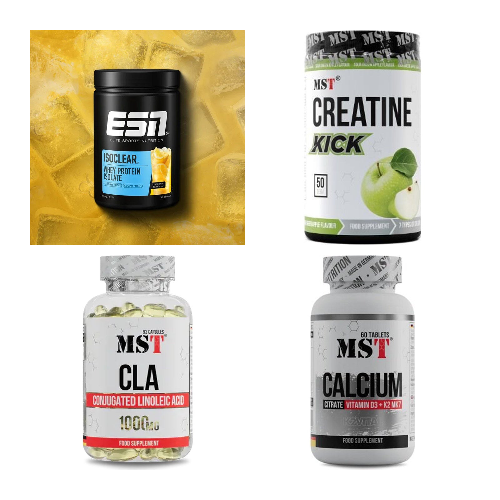 Wettkampfvorbereitung: ESN ISOCLEAR + MST Creatine + 2 weitere – alle enthaltenen Artikel