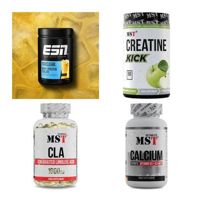 Wettkampfvorbereitung: ESN ISOCLEAR + MST Creatine + 2 weitere – alle enthaltenen Artikel