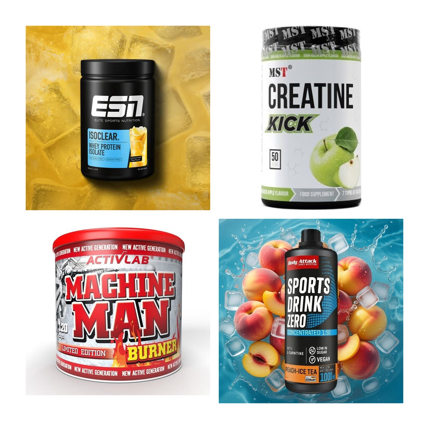 Wettkampfvorbereitung: ESN ISOCLEAR + MST Creatine + 2 weitere – alle enthaltenen Artikel