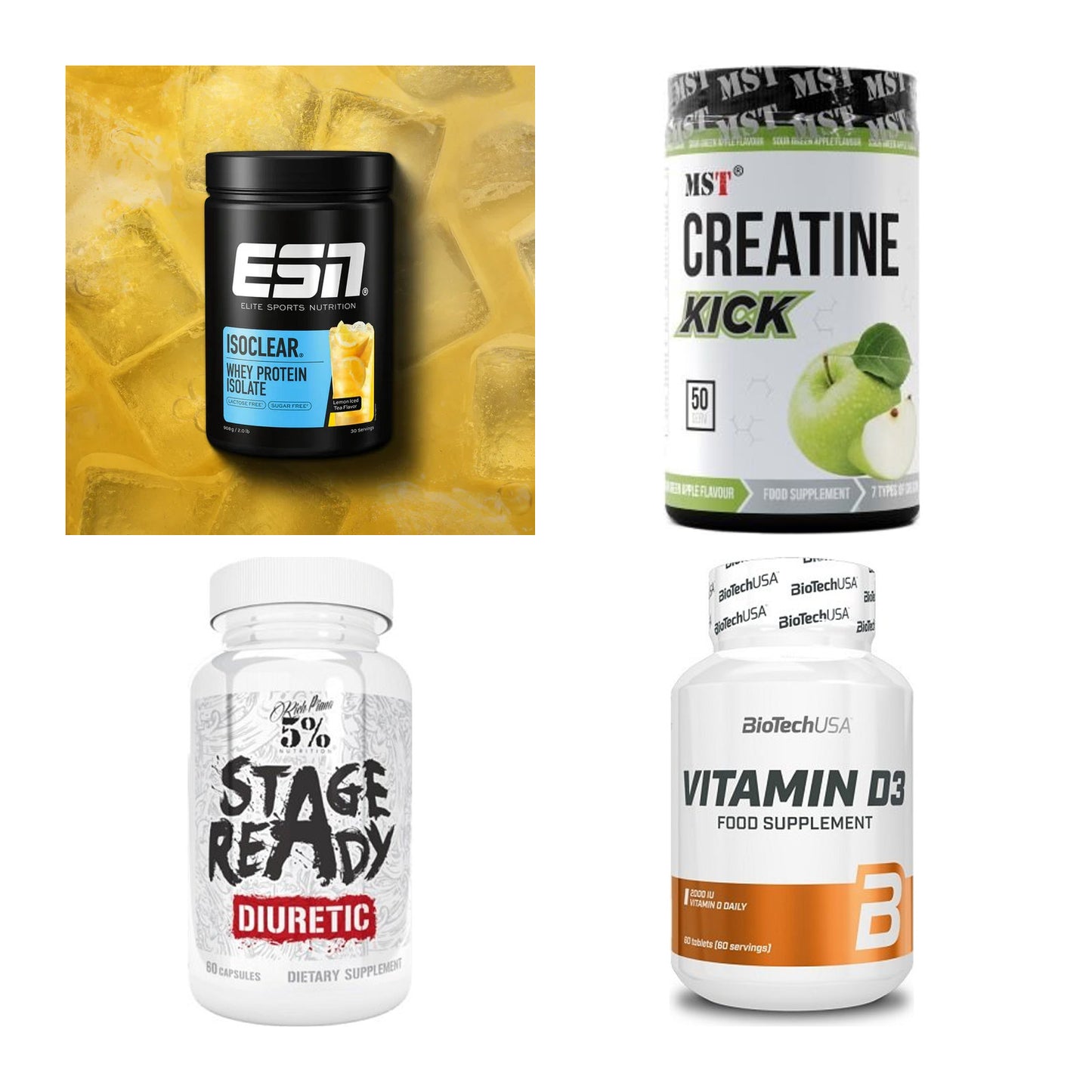 Wettkampfvorbereitung: ESN ISOCLEAR + MST Creatine + 2 weitere – alle enthaltenen Artikel