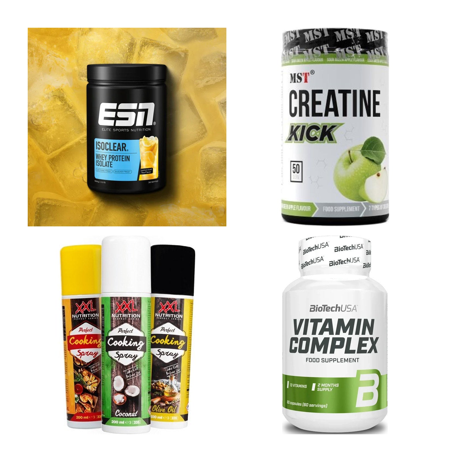 Wettkampfvorbereitung: ESN ISOCLEAR + MST Creatine + 2 weitere – alle enthaltenen Artikel