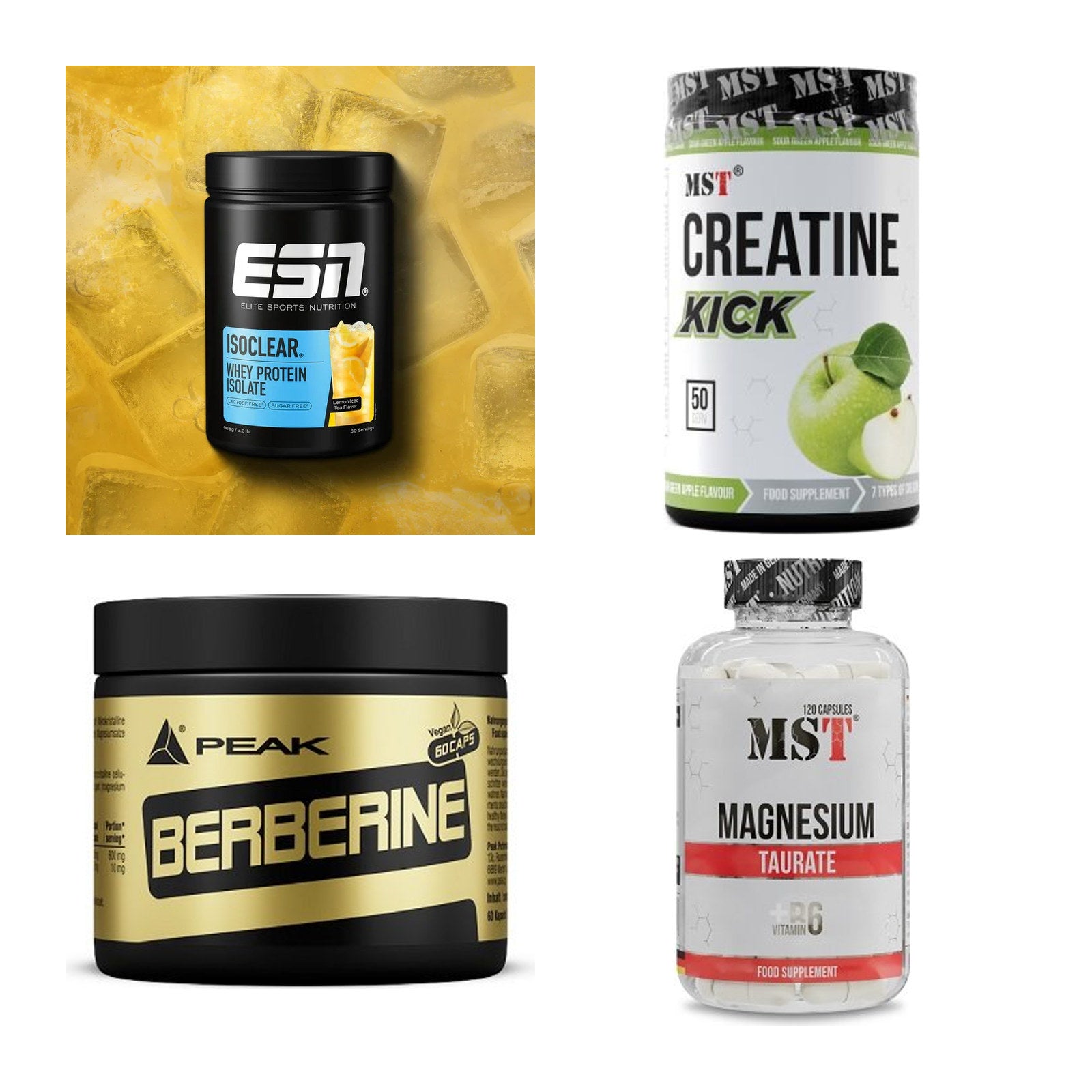 Wettkampfvorbereitung: ESN ISOCLEAR + MST Creatine + 2 weitere – alle enthaltenen Artikel