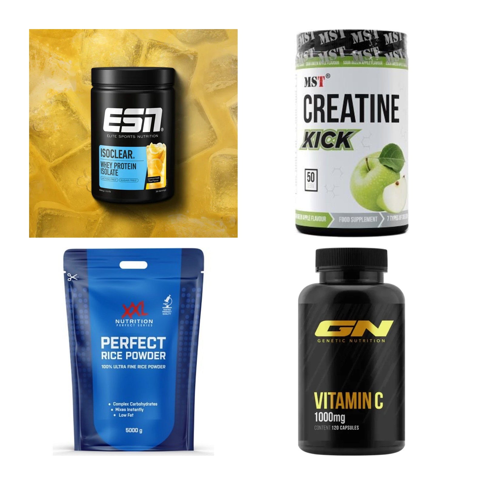 Wettkampfvorbereitung: ESN ISOCLEAR + MST Creatine + 2 weitere – alle enthaltenen Artikel