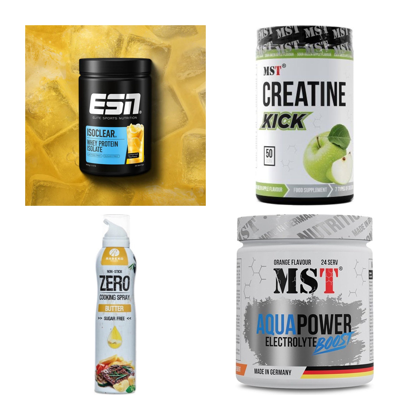 Wettkampfvorbereitung: ESN ISOCLEAR + MST Creatine + 2 weitere – alle enthaltenen Artikel