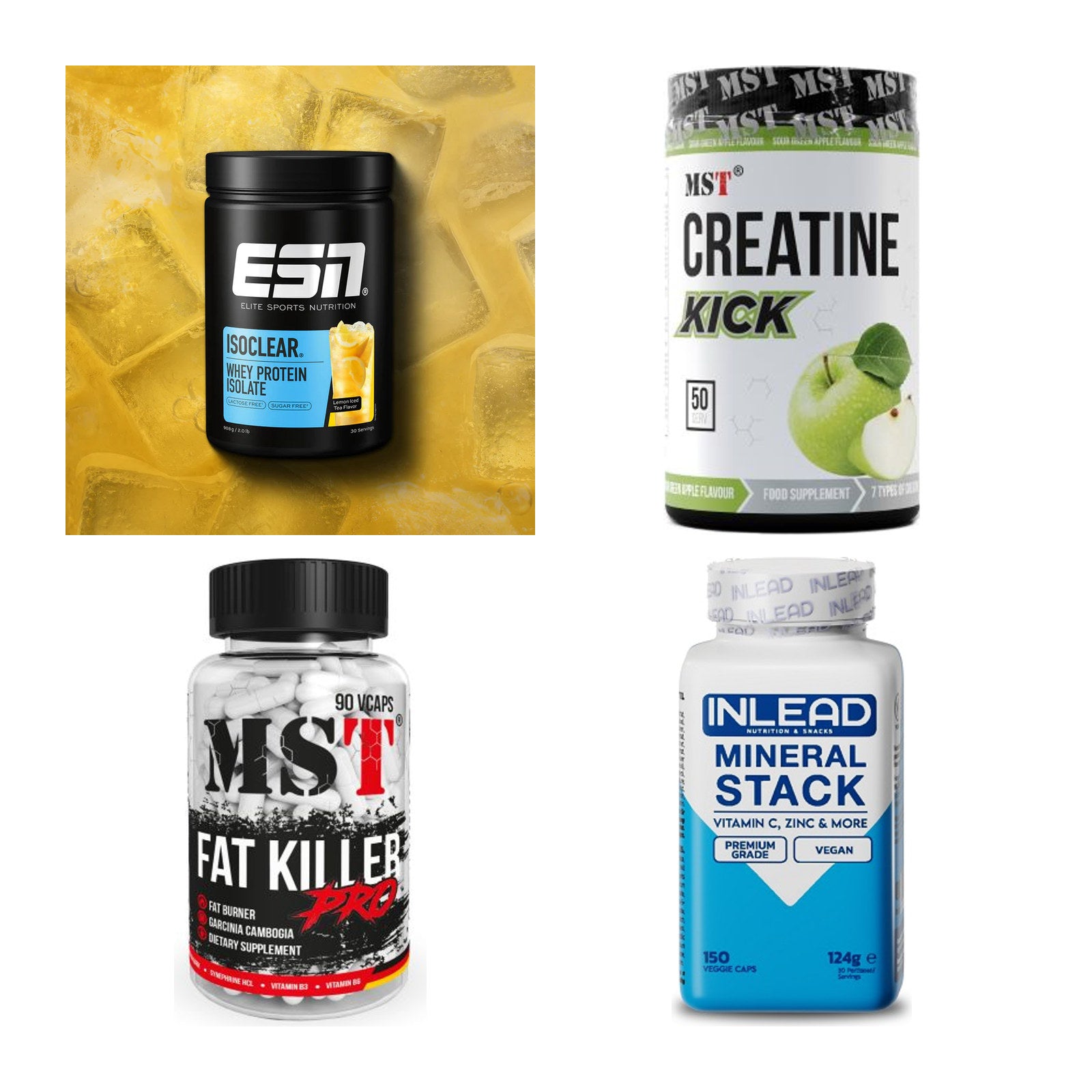 Wettkampfvorbereitung: ESN ISOCLEAR + MST Creatine + 2 weitere – alle enthaltenen Artikel