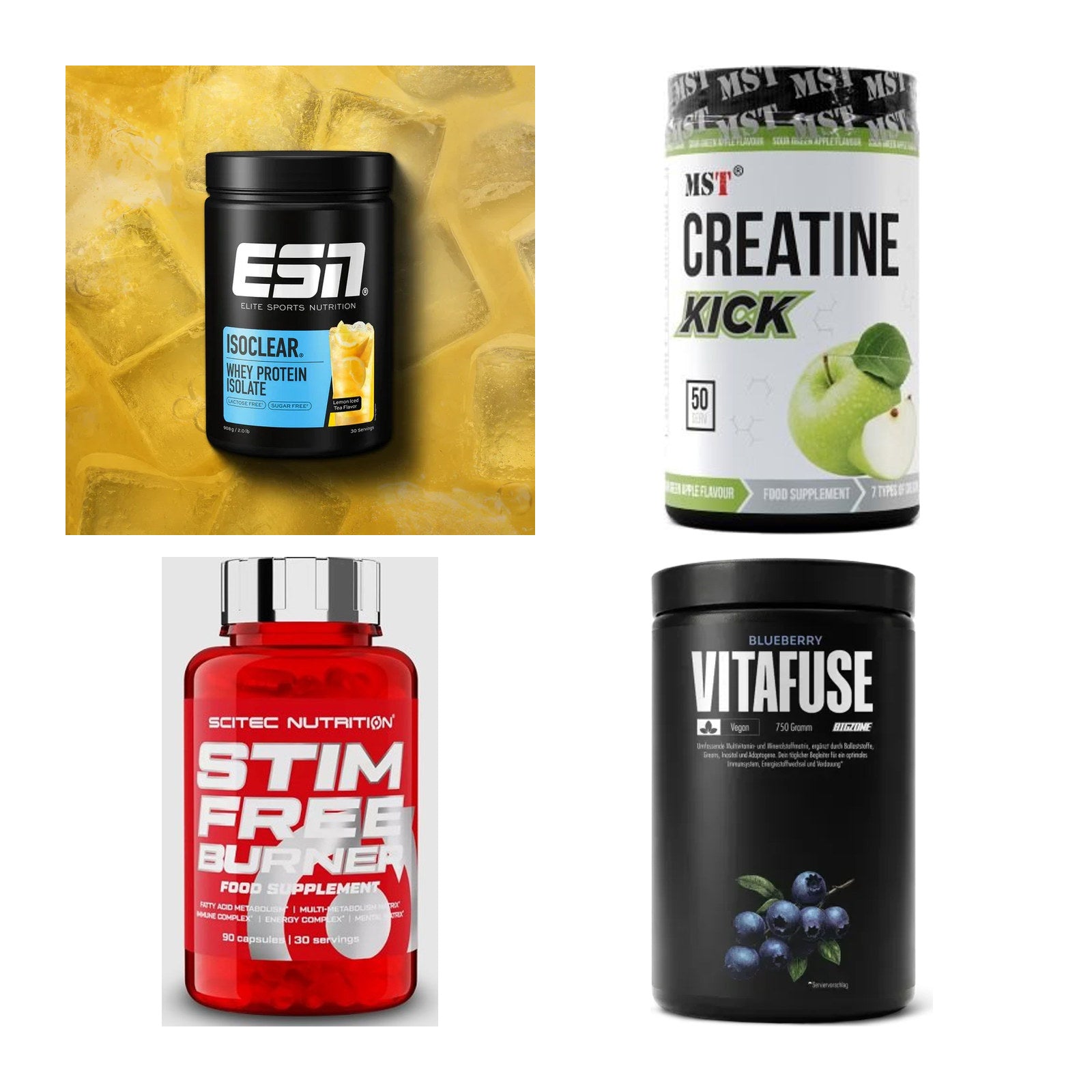 Wettkampfvorbereitung: ESN ISOCLEAR + MST Creatine + 2 weitere – alle enthaltenen Artikel