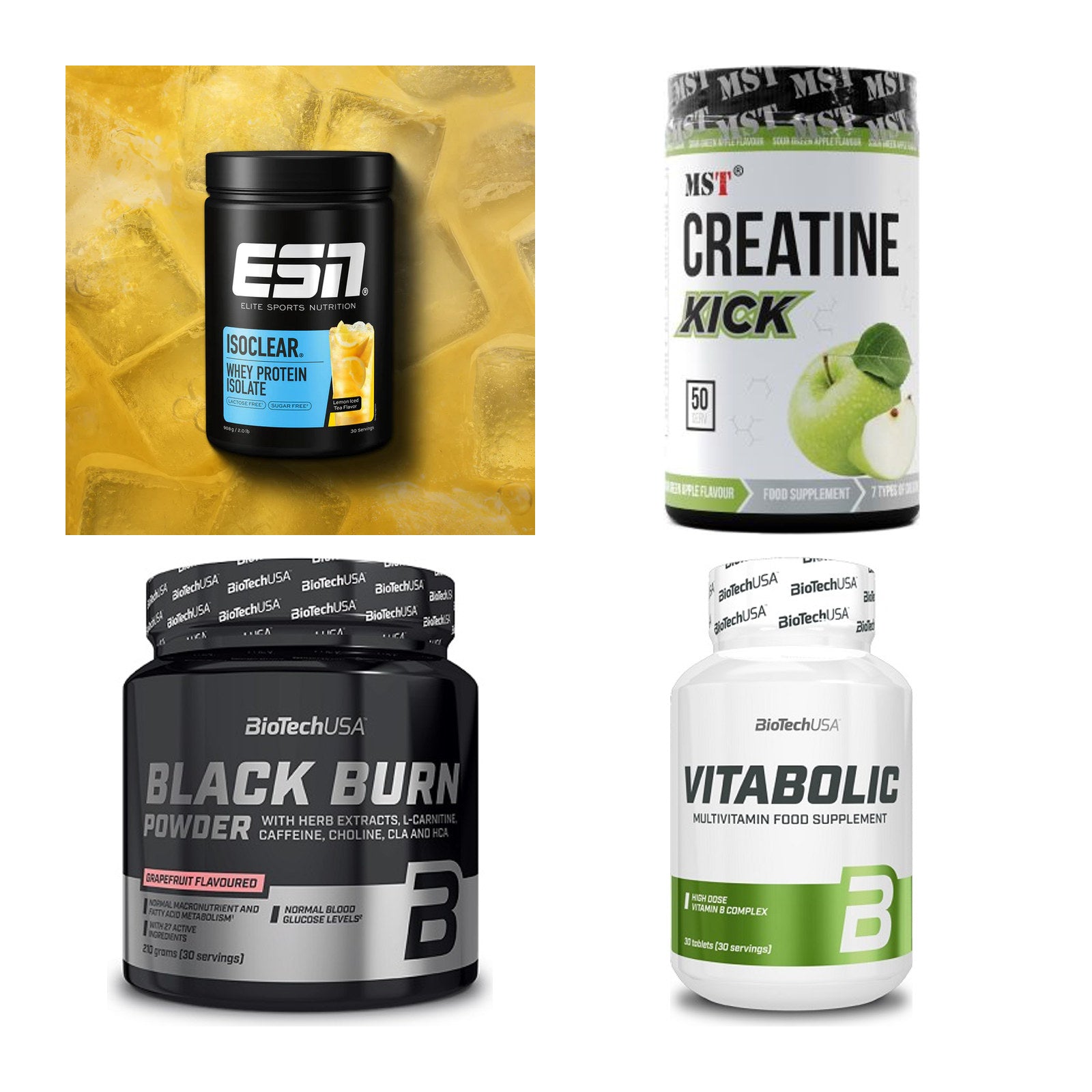 Wettkampfvorbereitung: ESN ISOCLEAR + MST Creatine + 2 weitere – alle enthaltenen Artikel