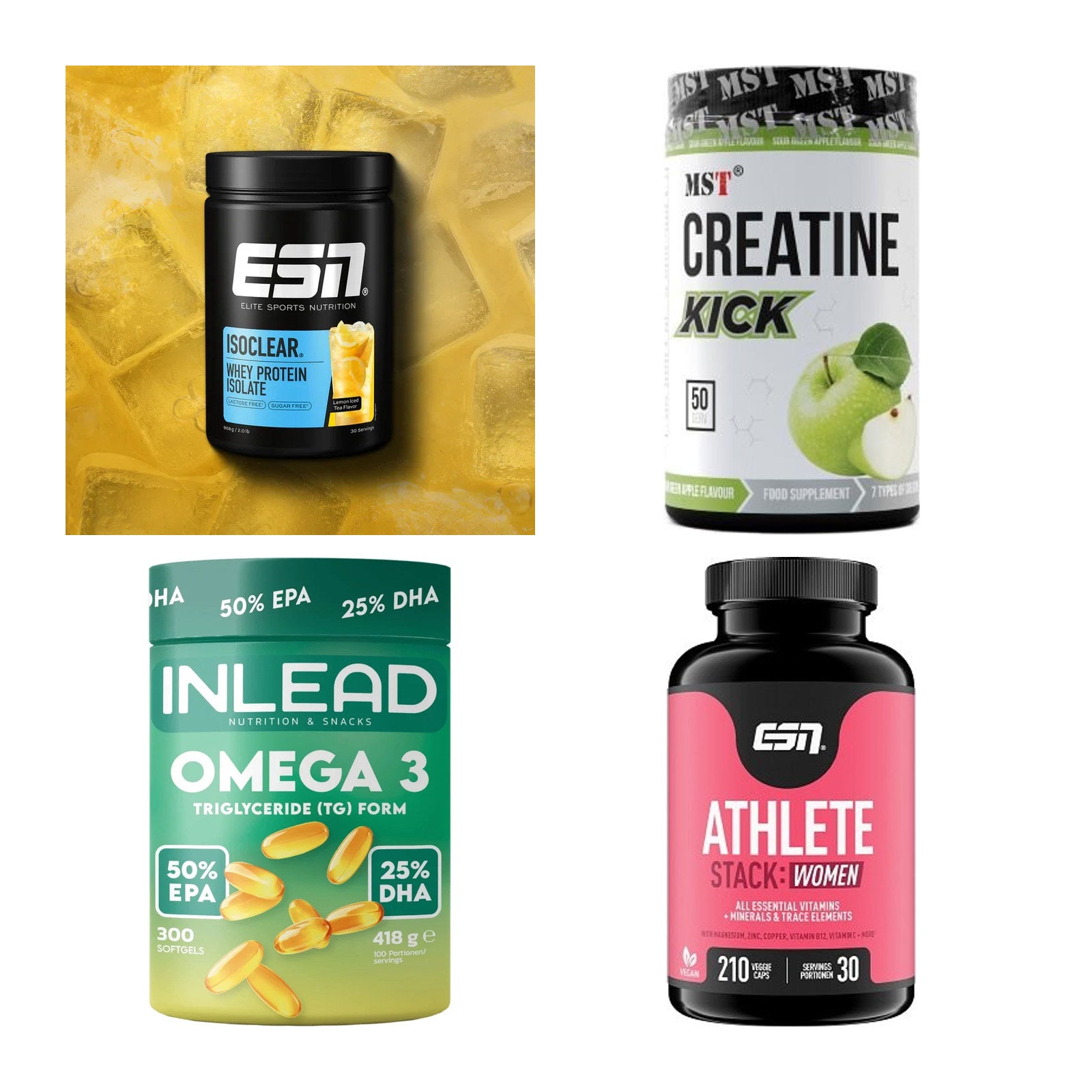 Wettkampfvorbereitung: ESN ISOCLEAR + MST Creatine + 2 weitere – alle enthaltenen Artikel