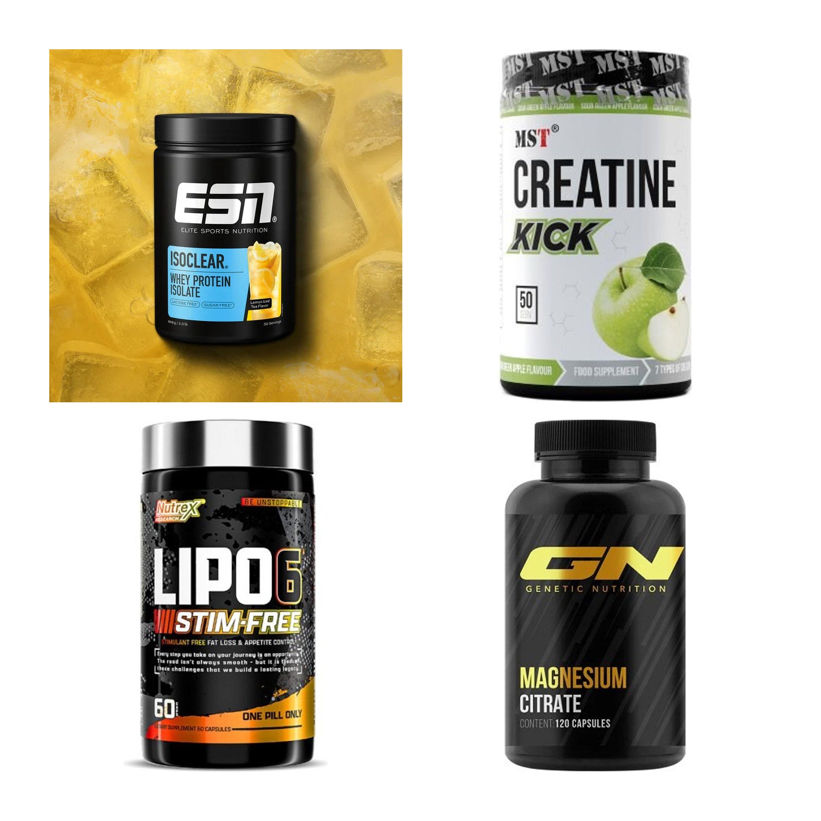 Wettkampfvorbereitung: ESN ISOCLEAR + MST Creatine + 2 weitere – alle enthaltenen Artikel