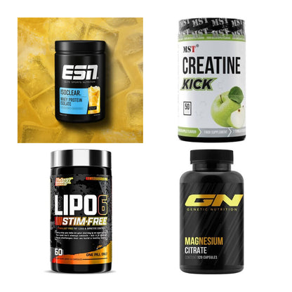 Wettkampfvorbereitung: ESN ISOCLEAR + MST Creatine + 2 weitere – alle enthaltenen Artikel