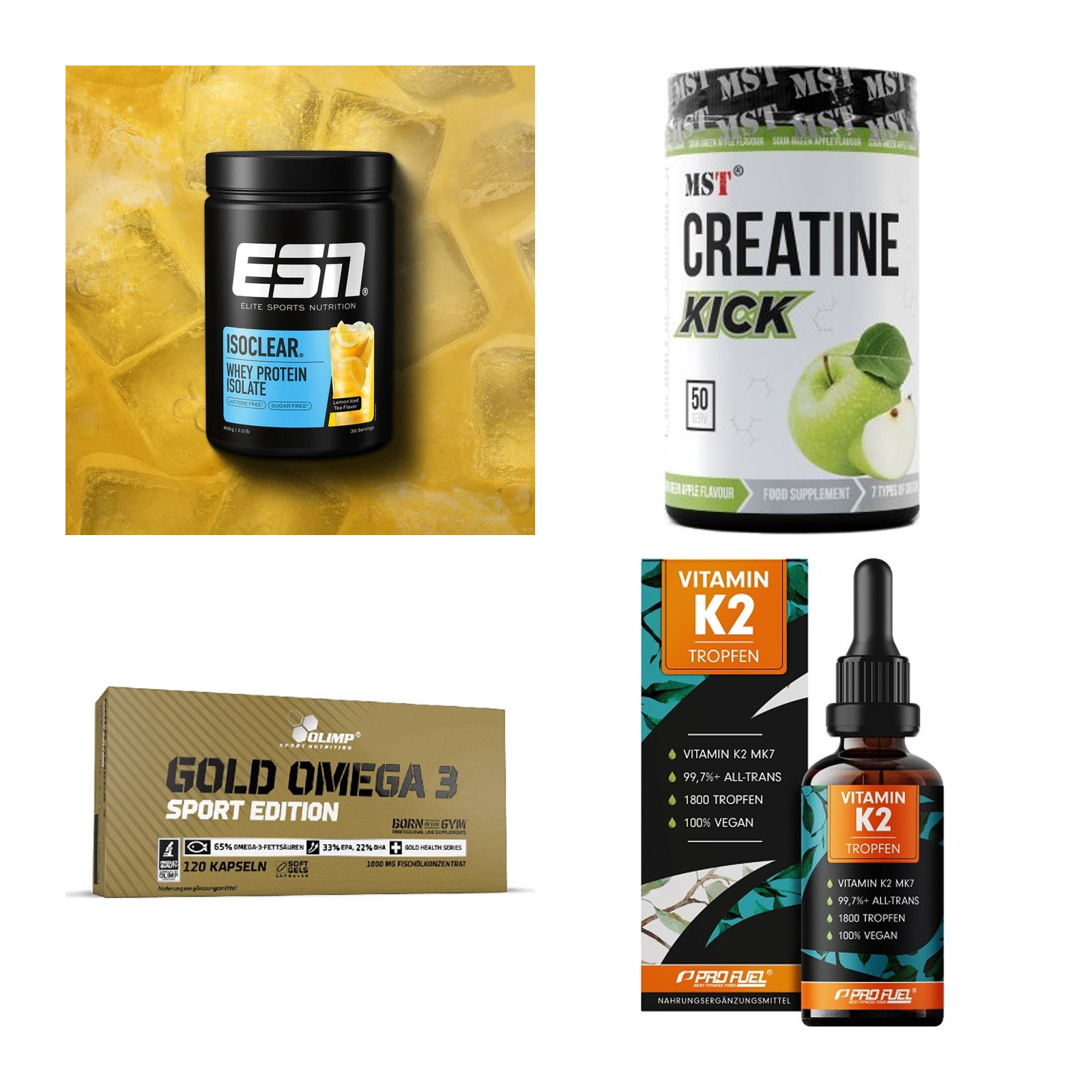 Wettkampfvorbereitung: ESN ISOCLEAR + MST Creatine + 2 weitere – alle enthaltenen Artikel
