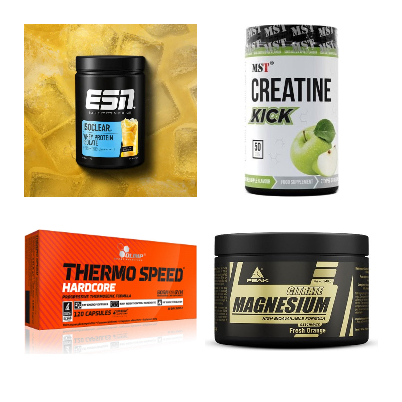 Wettkampfvorbereitung: ESN ISOCLEAR + MST Creatine + 2 weitere – alle enthaltenen Artikel