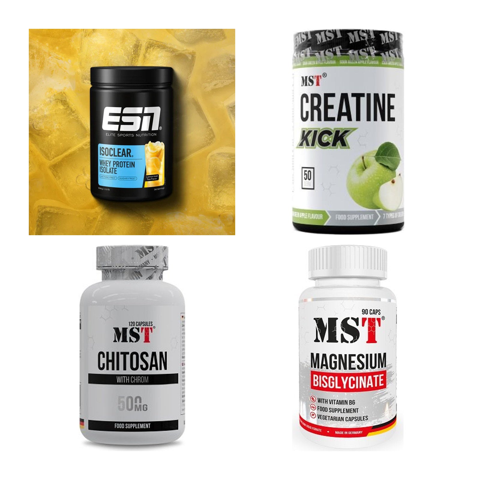 Wettkampfvorbereitung: ESN ISOCLEAR + MST Creatine + 2 weitere – alle enthaltenen Artikel