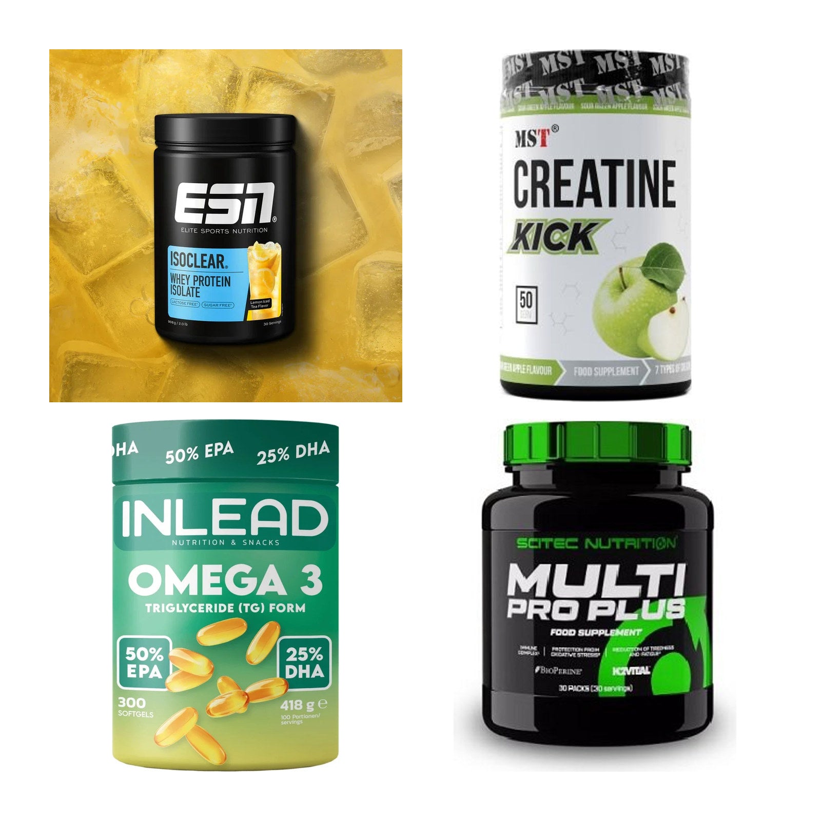 Wettkampfvorbereitung: ESN ISOCLEAR + MST Creatine + 2 weitere – alle enthaltenen Artikel
