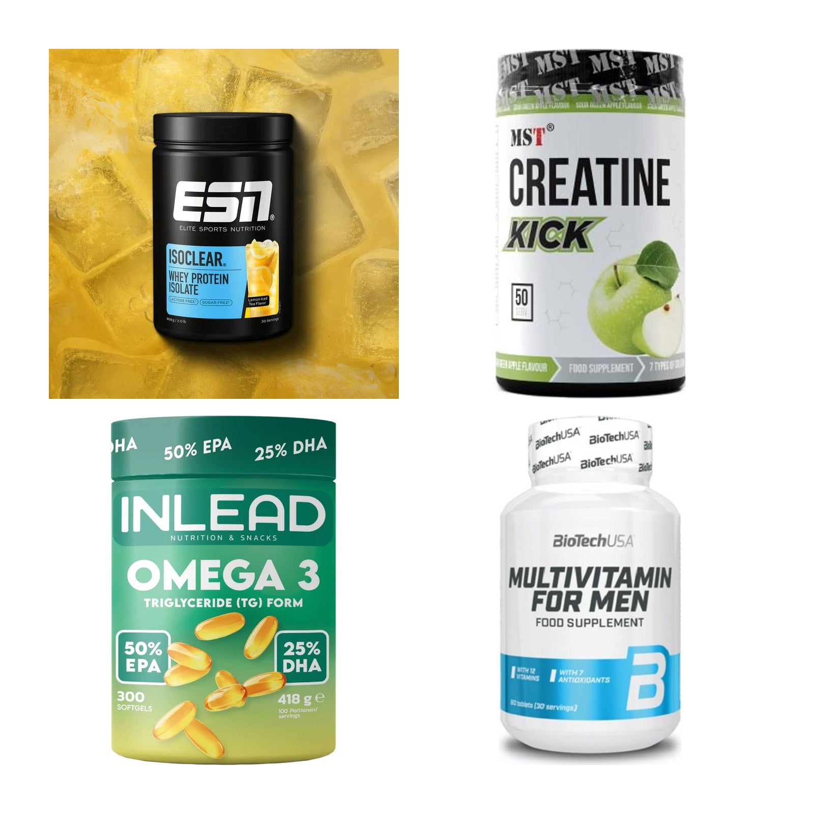 Wettkampfvorbereitung: ESN ISOCLEAR + MST Creatine + 2 weitere – alle enthaltenen Artikel
