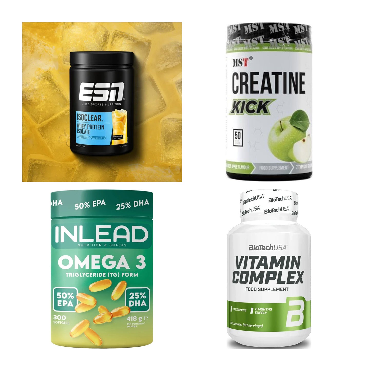 Wettkampfvorbereitung: ESN ISOCLEAR + MST Creatine + 2 weitere – alle enthaltenen Artikel