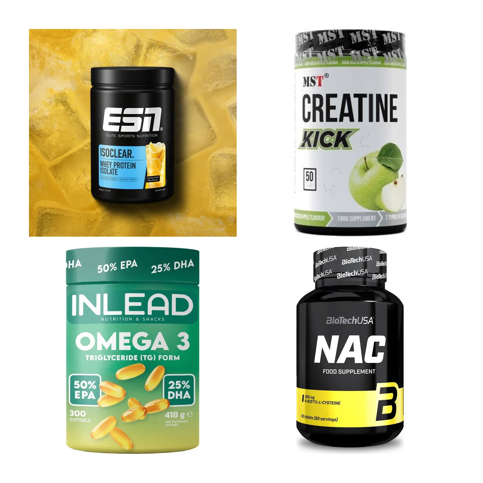 Wettkampfvorbereitung: ESN ISOCLEAR + MST Creatine + 2 weitere – alle enthaltenen Artikel