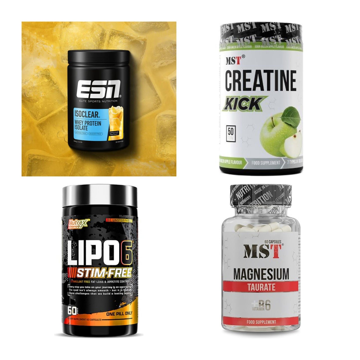 Wettkampfvorbereitung: ESN ISOCLEAR + MST Creatine + 2 weitere – alle enthaltenen Artikel