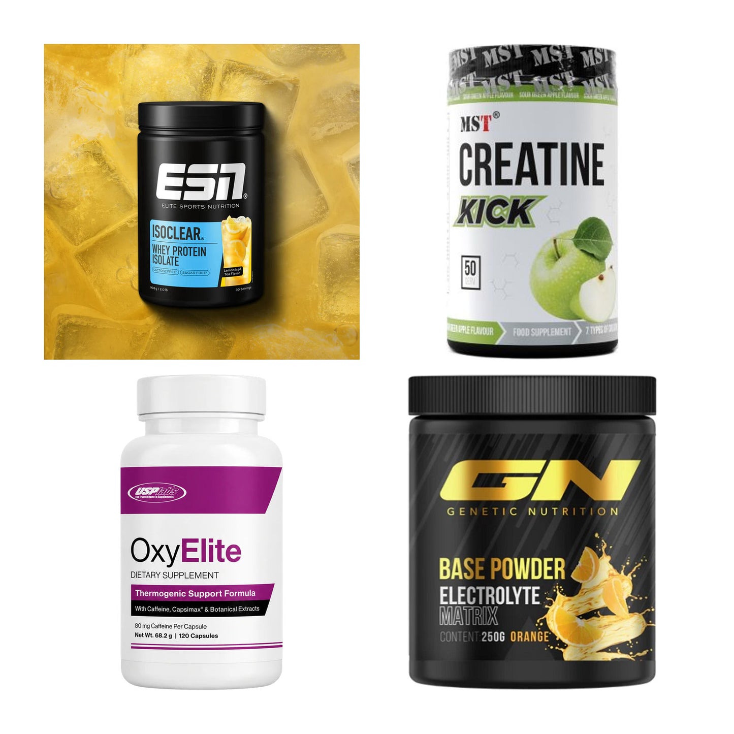 Wettkampfvorbereitung: ESN ISOCLEAR + MST Creatine + 2 weitere – alle enthaltenen Artikel