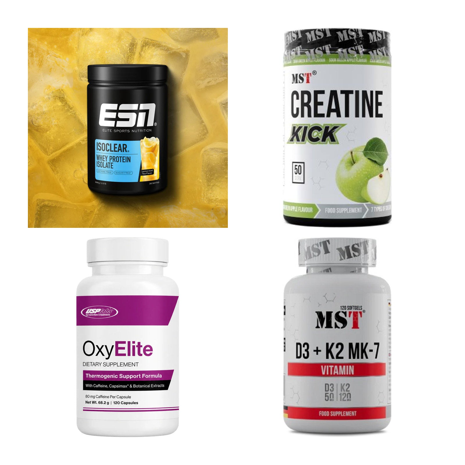 Wettkampfvorbereitung: ESN ISOCLEAR + MST Creatine + 2 weitere – alle enthaltenen Artikel