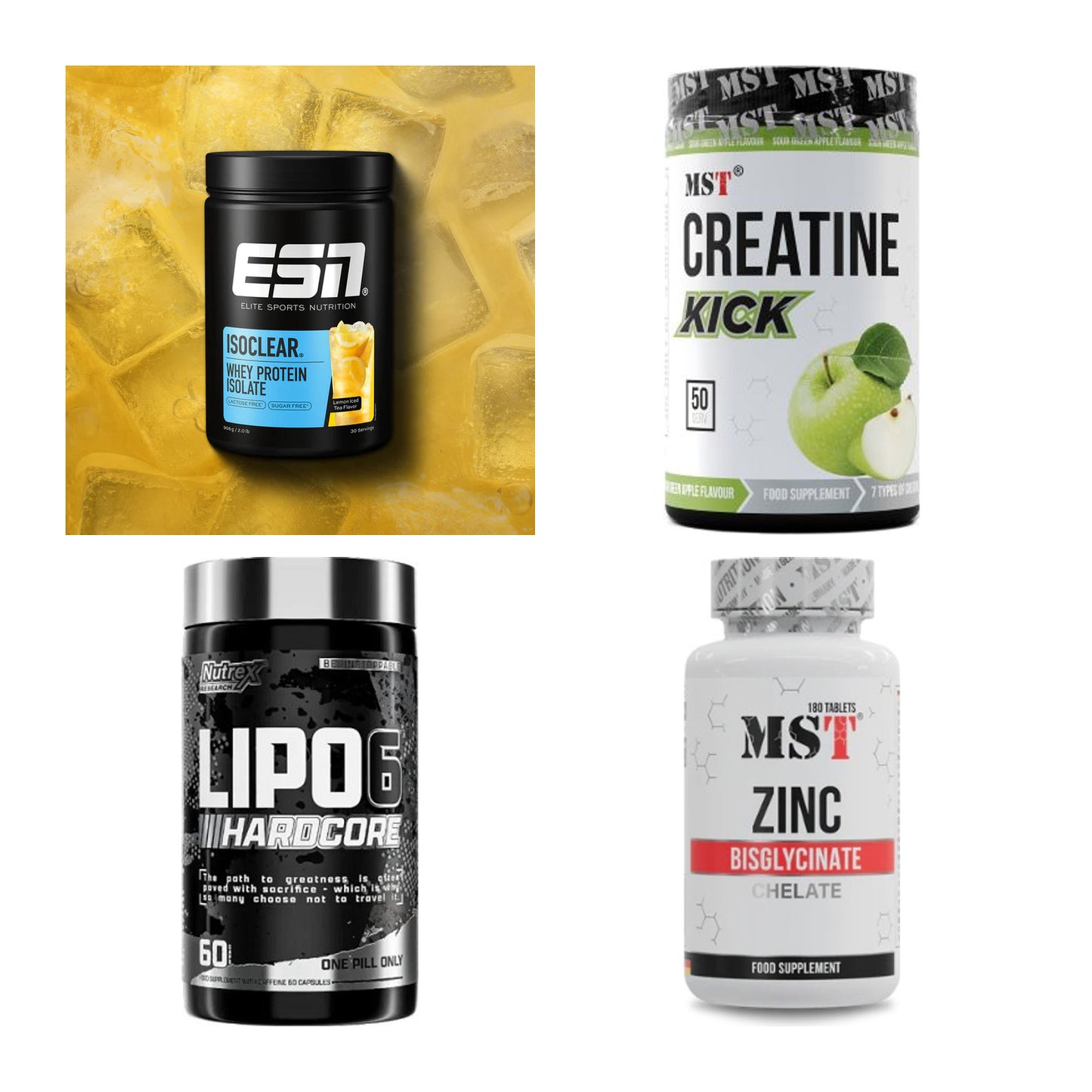 Wettkampfvorbereitung: ESN ISOCLEAR + MST Creatine + 2 weitere – alle enthaltenen Artikel