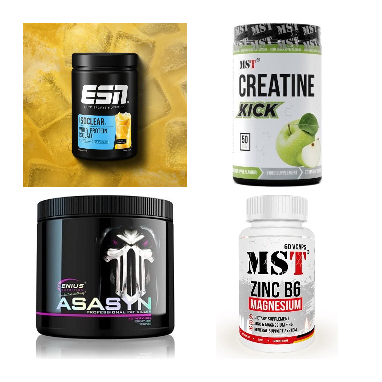 Wettkampfvorbereitung: ESN ISOCLEAR + MST Creatine + 2 weitere – alle enthaltenen Artikel