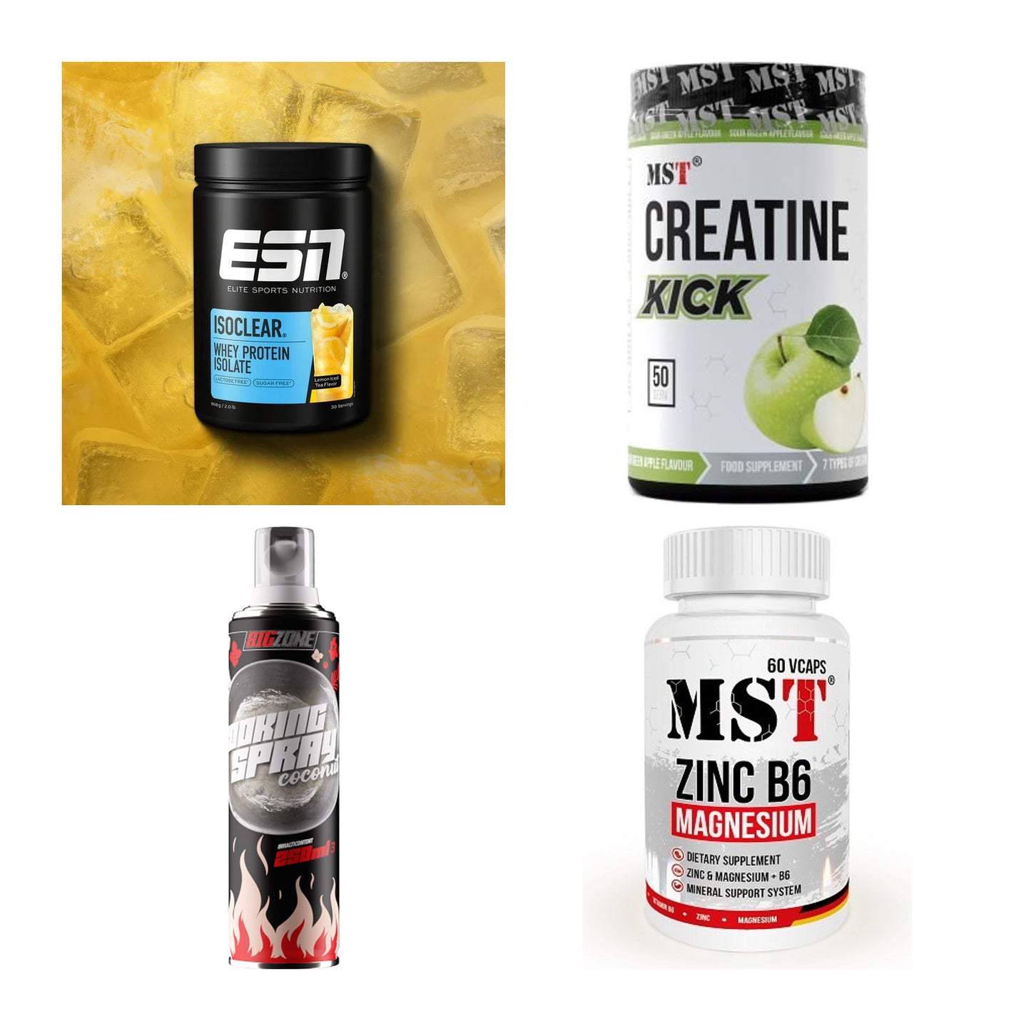 Wettkampfvorbereitung: ESN ISOCLEAR + MST Creatine + 2 weitere – alle enthaltenen Artikel